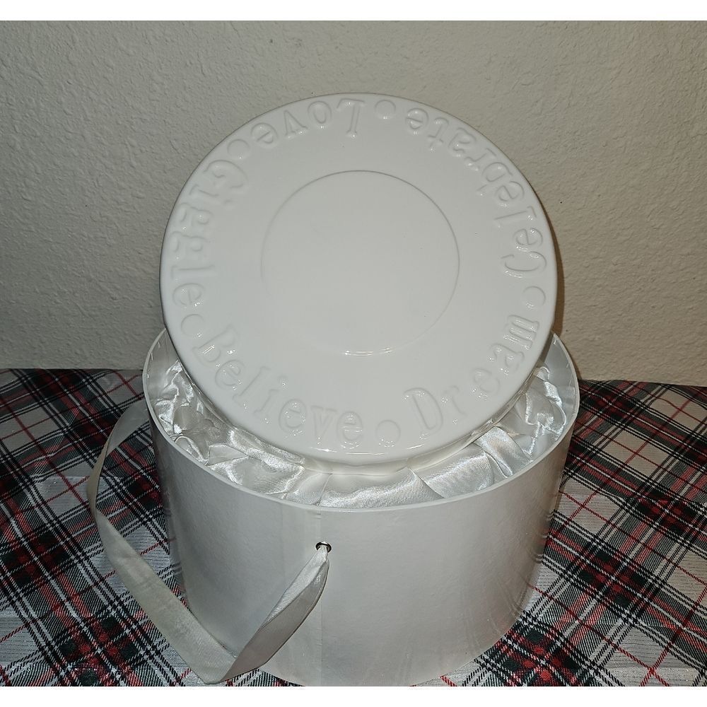Quacker Factory "Uplifing Vibes" White Ceramic Cake Plate